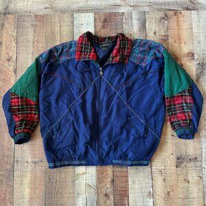 Vintage Mureli Blue Green Red Plaid Jacket Retro Zip Up Size 2X Y2K Fashion